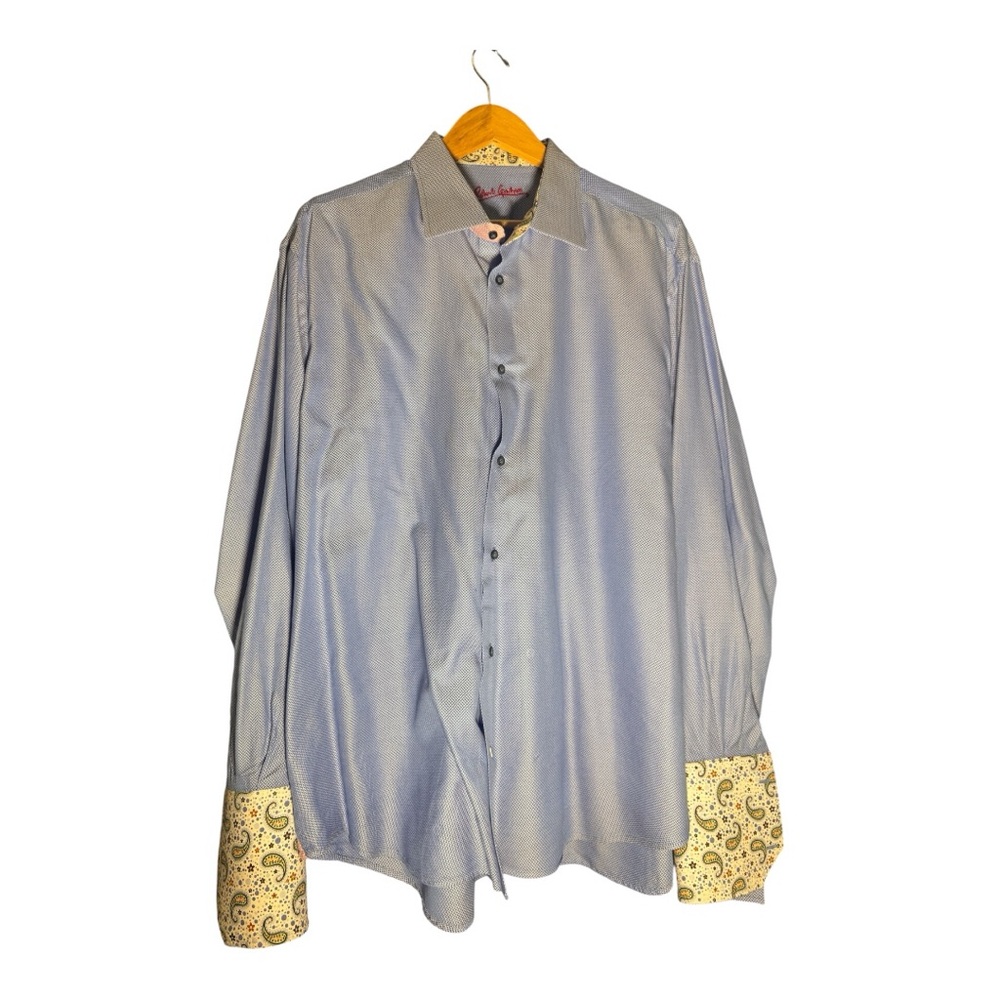 Stylish Blue Robert Graham Long Sleeve Shirt with Paisley French Cuffs